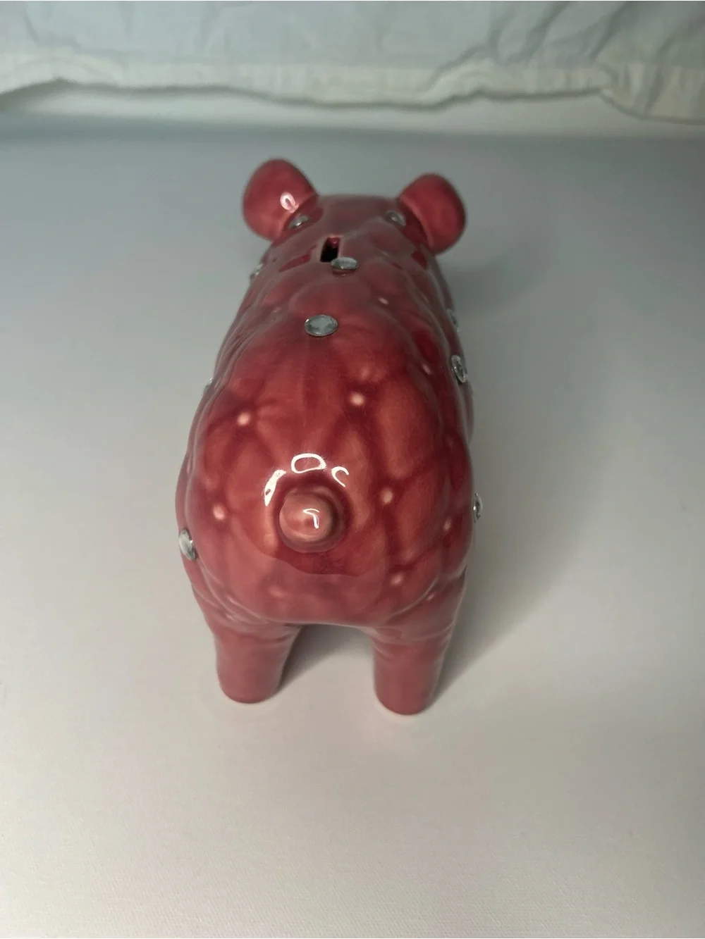 IMAX Corp Abilene Pink Quilted Rhinestone Ceramic Piggy Bank